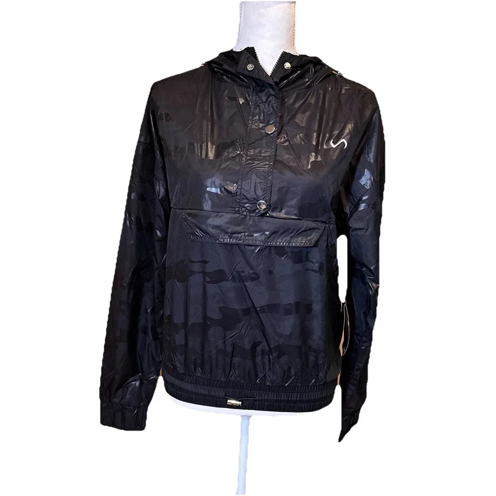 TLF Privy Anorak Jacket Womens XS Black‎ Camo Hooded Lightweight Pullover NWT